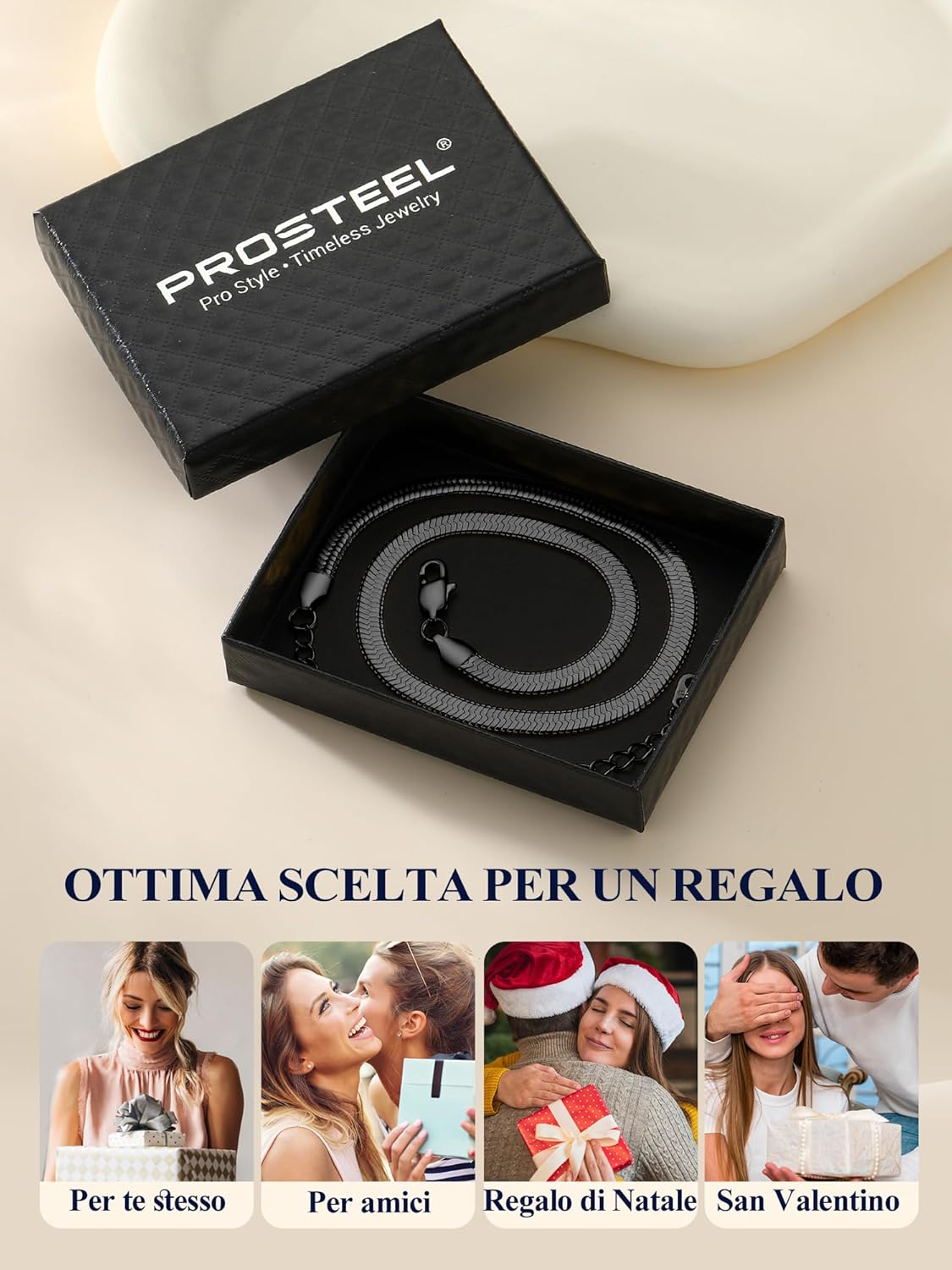 Thumbnail 6 de Collana PROSTEEL a serpente girocollo choker catena piatta 32/38/46 cm, placcatura tripla e acciaio 316L