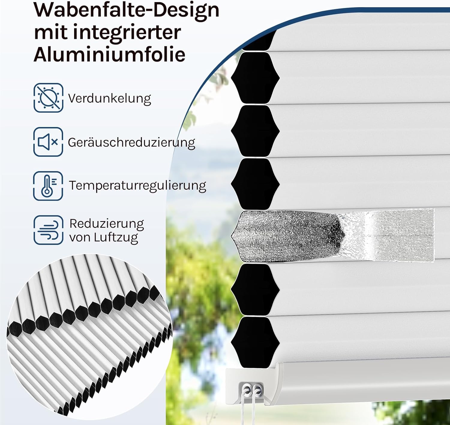 Thumbnail 4 de WOLTU Wabenplissee (Thermo) ohne Bohren – verdunkelndes Doppelplissee Klemmfix 80x220 cm in Weiß-Weiß