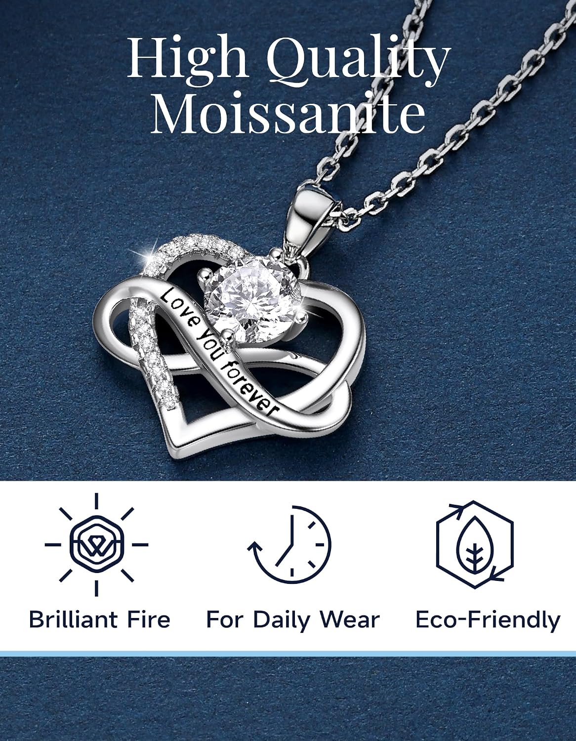 Thumbnail 4 de MomentWish Unendlichkeitszeichen Kette mit Moissanit (1 Karat) – Silber 925 Infinity Schmuck mit Herz