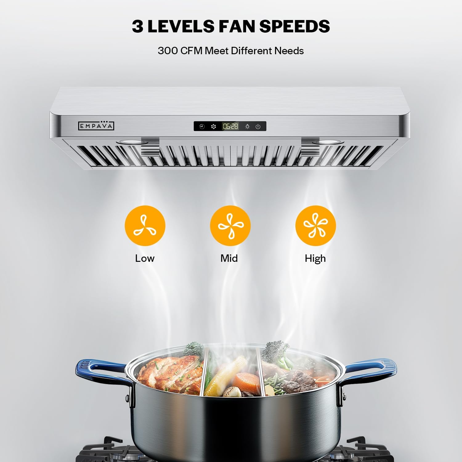 Detalle 1 de Empava 30-Inch Under-Cabinet Range Hood, 300 CFM, 3-Speed Touch Control