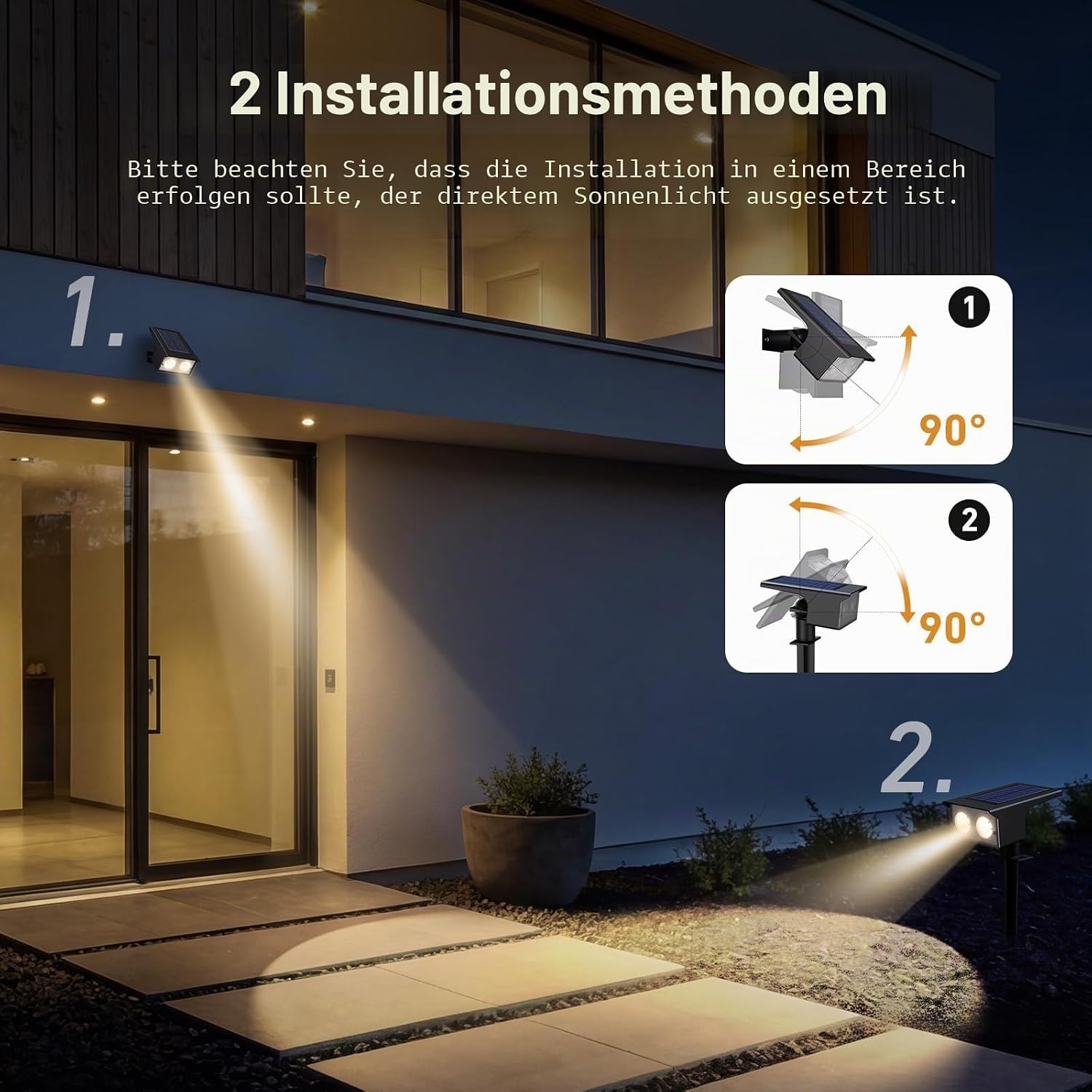 Detalle de btfarm 8er-Set Solarstrahler für Außen – 3 Farbtemperaturen, IP65, 2 Installationsmodi