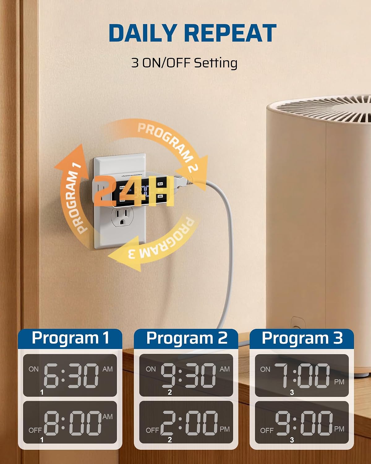 Detalle de DEWENWILS 24-Hour Light Timer, Digital Outlet with 3 Daily Schedules