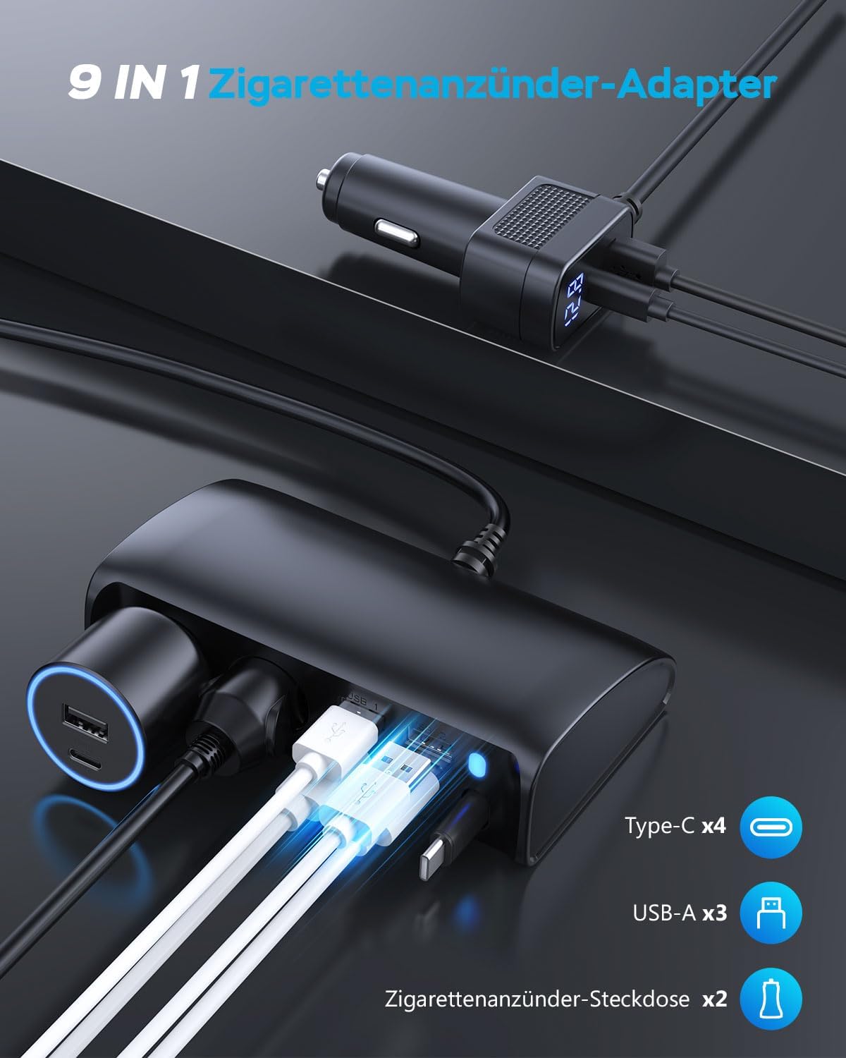 Thumbnail 4 de OOWOLF Retractable 9-in-1 Car Charger Adapter 148W