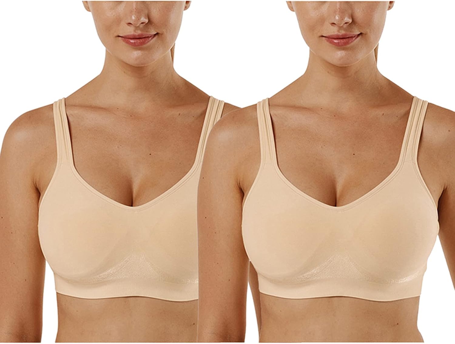 Detalle de Vertvie Damen Sport-BH Set (1/2/3er) ohne Bügel – einfarbig, gepolstert, mit U-Rücken