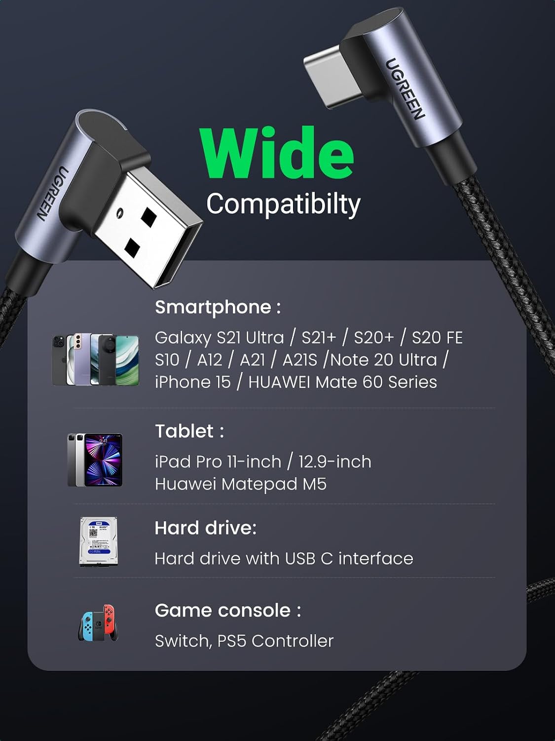Detalle de UGREEN USB to USB C Cable 3.3FT