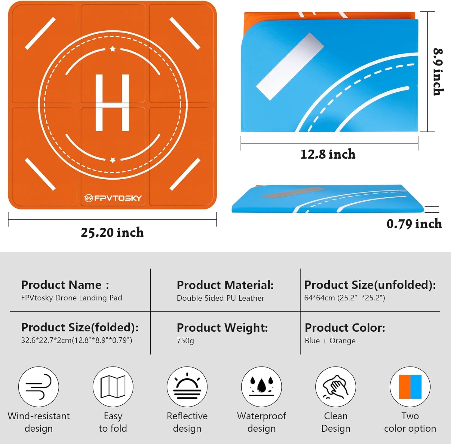 Thumbnail 5 de FPVtosky Nighttime Reflective Large Drone Landing Pad (25.2 in / 64 cm) – foldable, waterproof and weighted