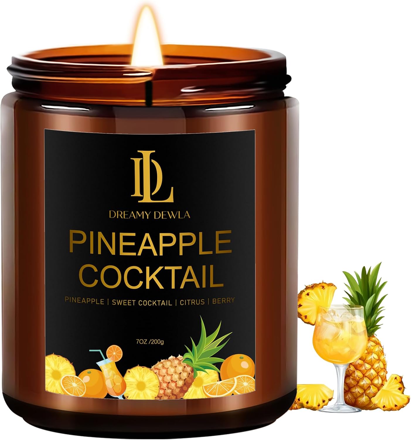 Detalle de DL DREAMY DEWLA Pineapple Cocktail Soy Candle, 7 oz, 50-Hour Burn