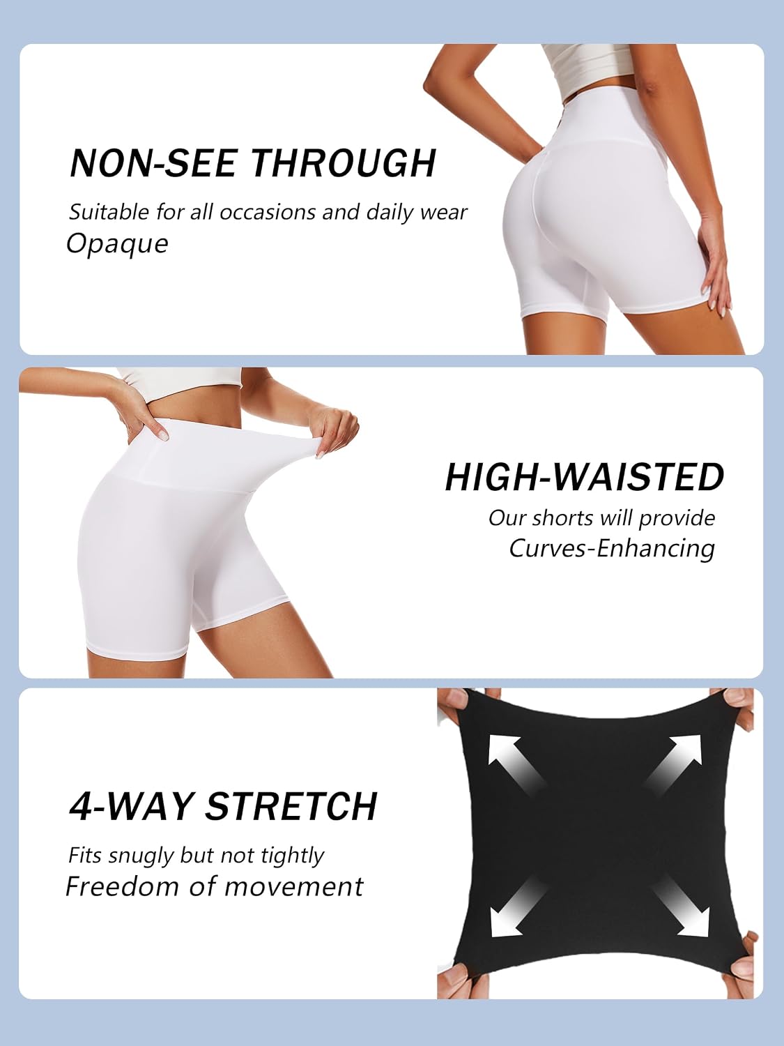 Detalle de BLONGW high-waisted cycling shorts for women with tummy control – black gym & running biker shorts