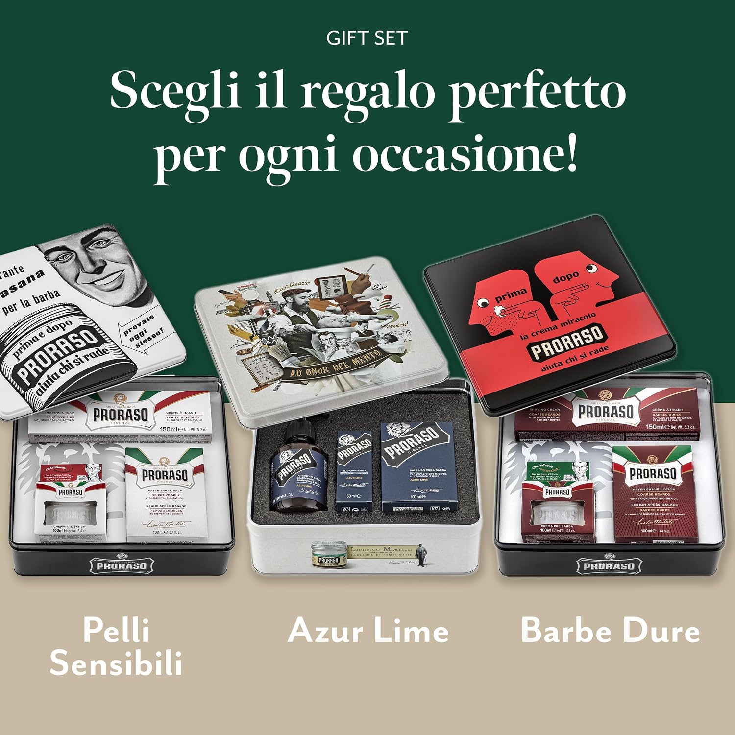 Detalle de Proraso Set Barba Azur Lime – regalo uomo con Detergente Barba, Olio Cura Barba e Balsamo Cura Barba