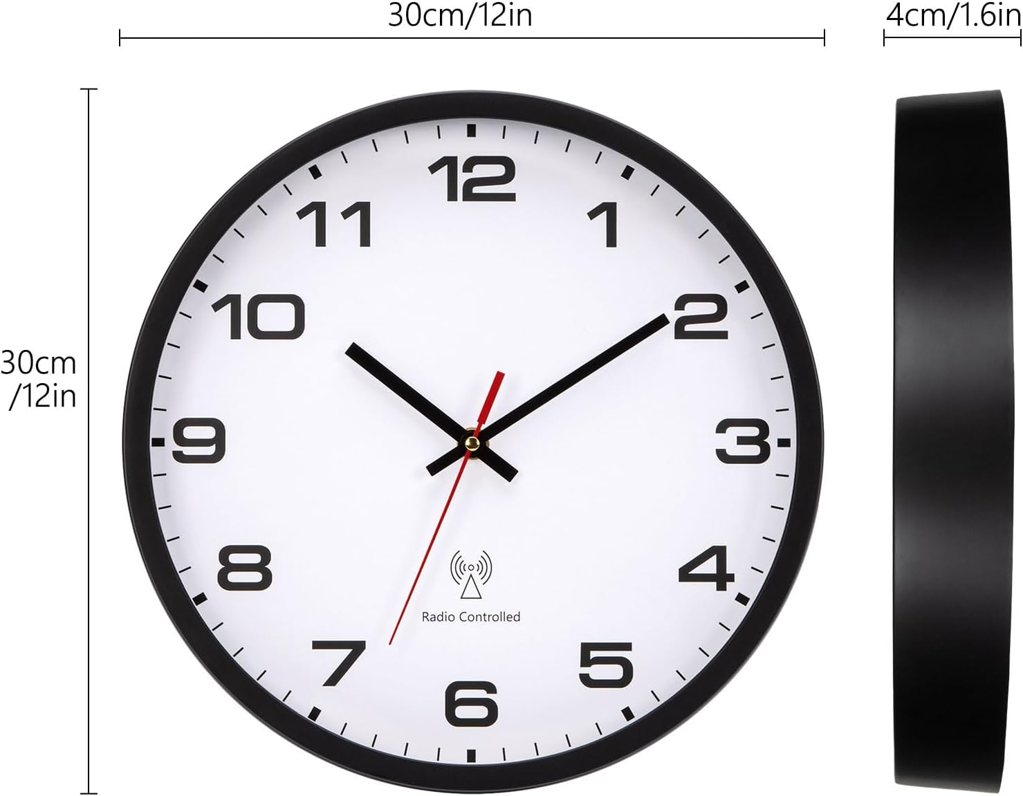 Detalle de Warminn Tiaomiaodianbo radiogestuurde wandklok 30 cm, wit en zwart