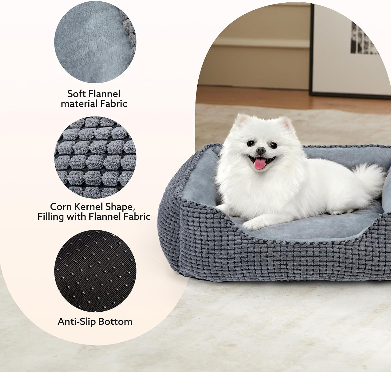 Detalle 1 de MIXJOY Rectangle Dog Bed 25 in, Grey