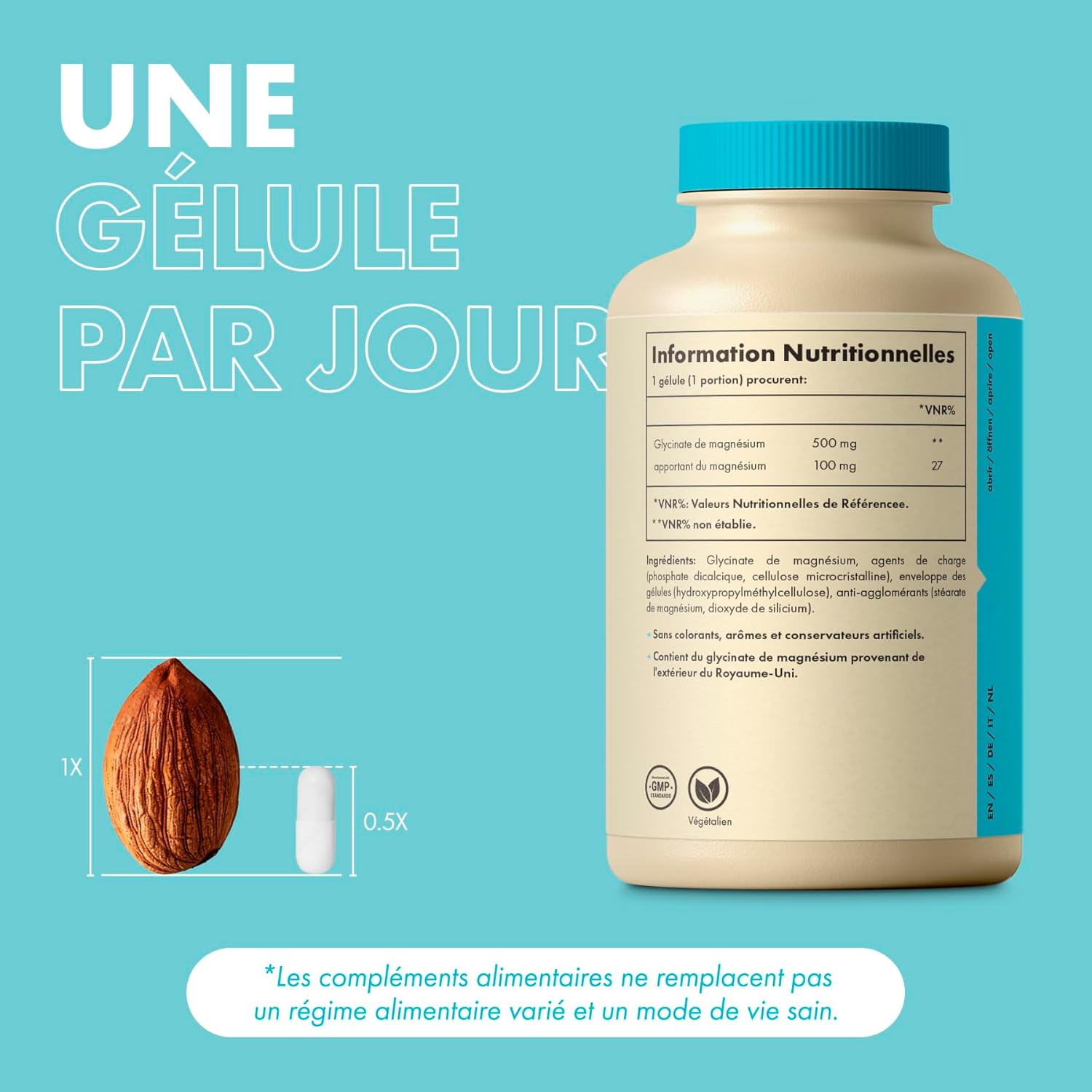 Thumbnail 5 de Magnesium bisglycinate 500 mg Qualité Premium – 100 capsules véganes (approvisionnement 3 mois)