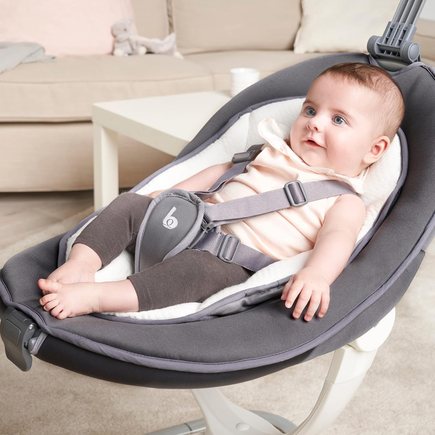 Detalle de Babymoov Babyschaukel Swoon Motion Zink – 180° Sitz, 360° Drehung, 5 Geschwindigkeiten, Bewegungssensor