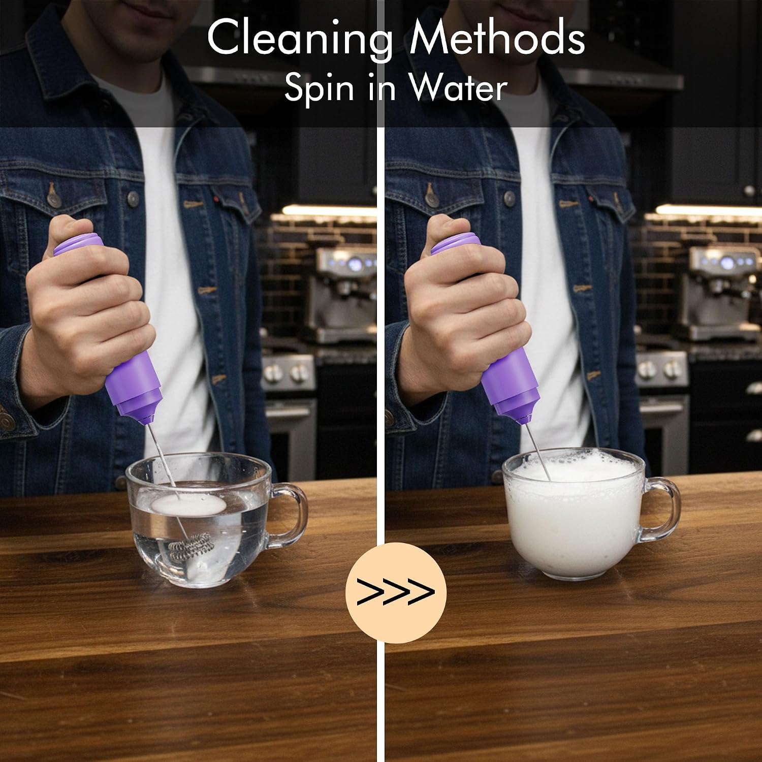 Detalle 1 de New England Stories MF-LPURPLE-KCDDHZ Rechargeable Milk Frother with Dual-Spring Whisk