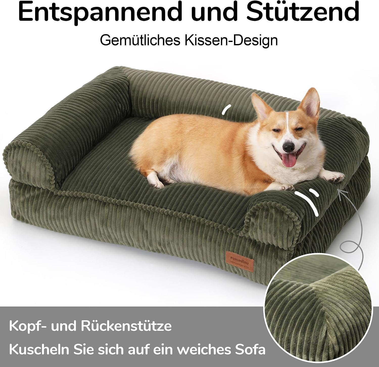 Detalle 2 de FUKUMARU Hundebett für große Hunde (93 x 63 x 22 cm) – Cordstoff, wasserabweisende TPU-Schicht, waschbar