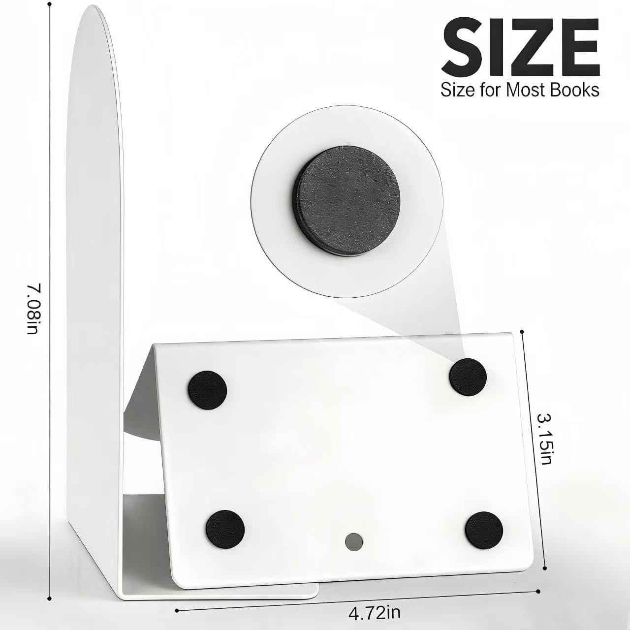 Detalle 2 de Deefongo Buchstützen Metall (8 Stück) – schwere Bookends in Weiß für Schule, Büro & Zuhause