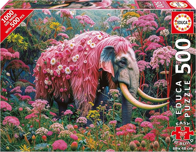 Detalle de Educa Puzzle de 500 Piezas Adultos 🐘 Elefante Floral + Pegamento