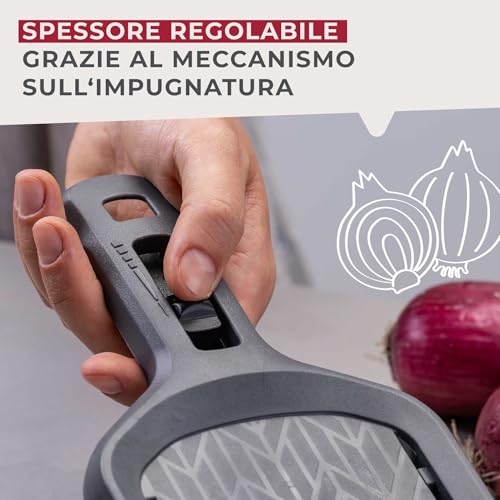 Detalle de Fackelmann Mandolina affettaverdure regolabile: lama inox, 4 livelli di taglio, sicurezza e praticità per la cucina