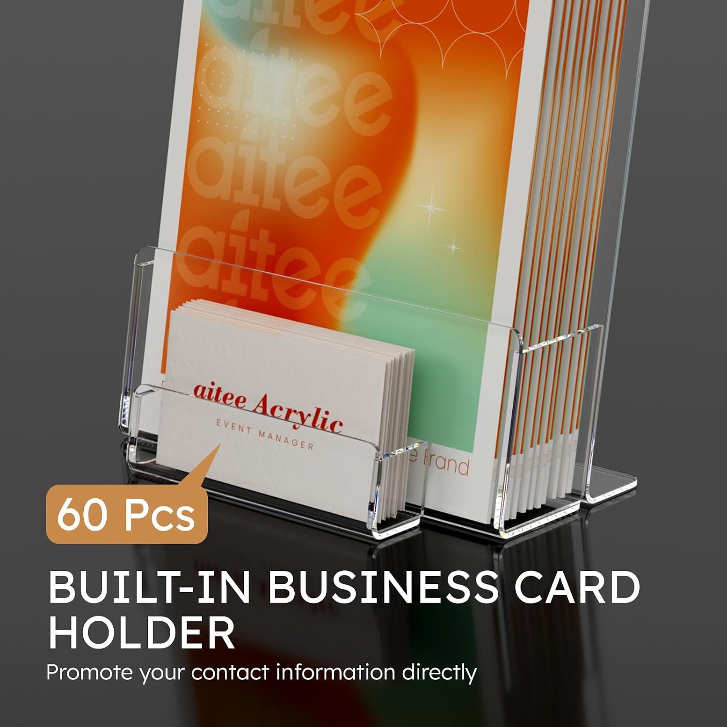 Detalle de AITEE A5 Clear Leaflet Holder with Business Card Holder – 2 Pack
