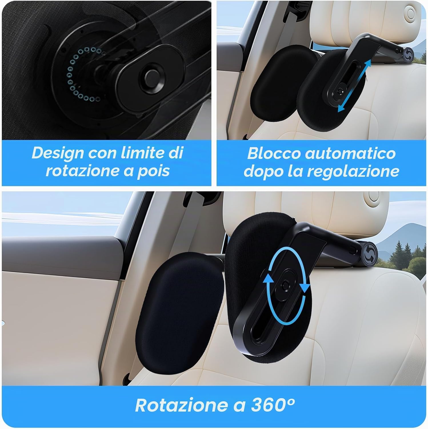 Detalle 2 de Torven Poggiatesta Auto 360° | Poggia Testa Girevole, Memory Foam, Confezione da 2