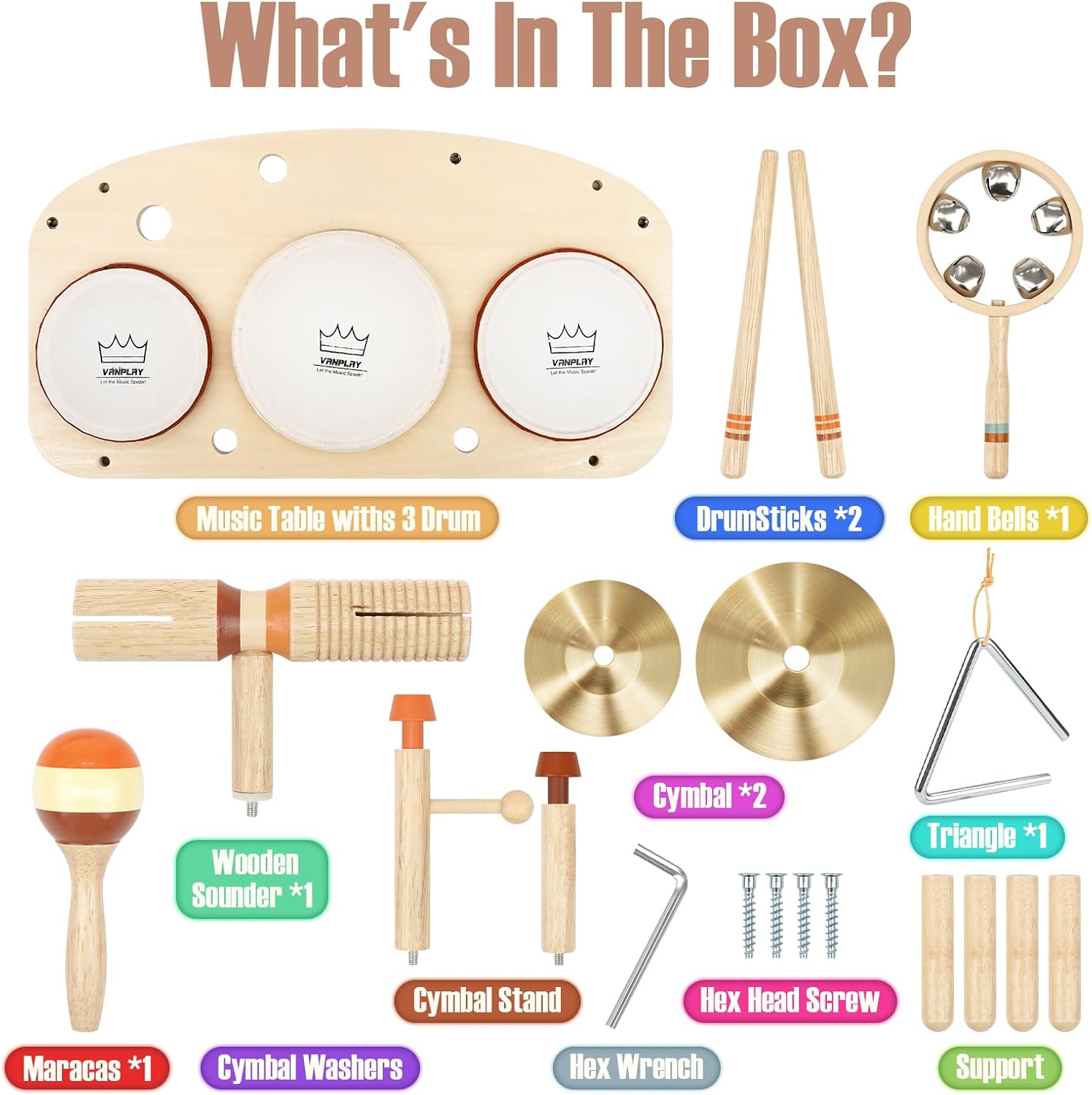 Thumbnail 3 de Kids Drum Set - Montessori 11-in-1 Wooden Musical Instruments for Toddlers