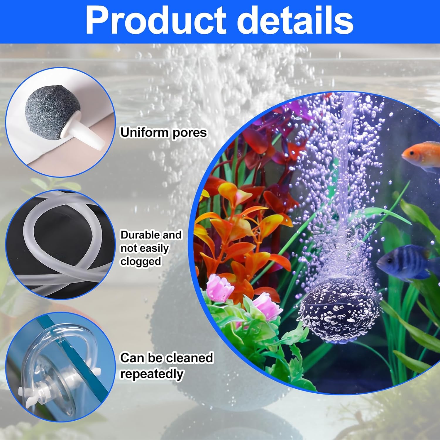 Thumbnail 3 de HAFRILY 8Pcs Air Stones Aquarium Set with 2m Airline Tubing and Suction Cups