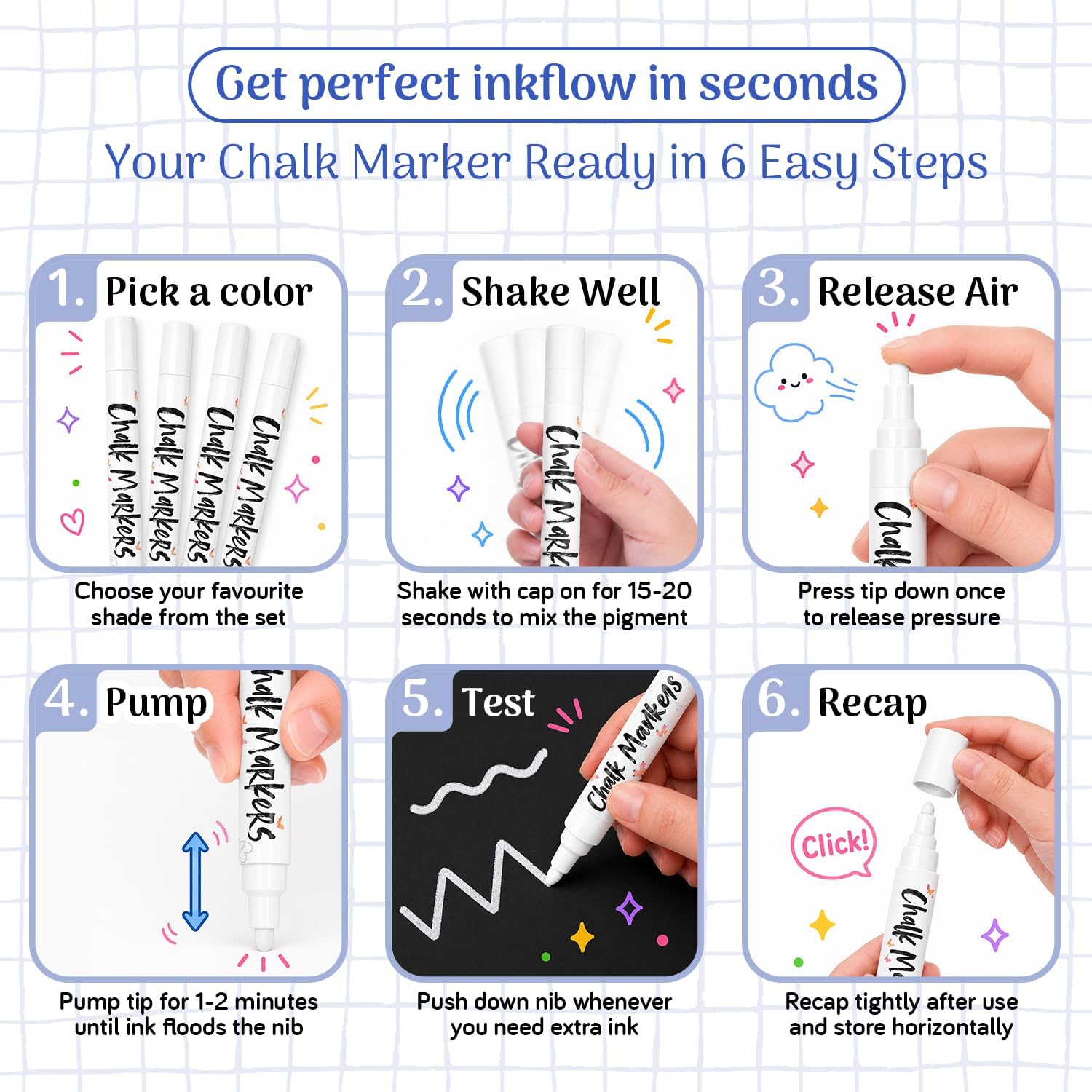 Thumbnail 6 de Chalkola Fine Tip White Chalk Pens (Pack of 4) – reversible 3mm bullet & chisel tip liquid chalk markers