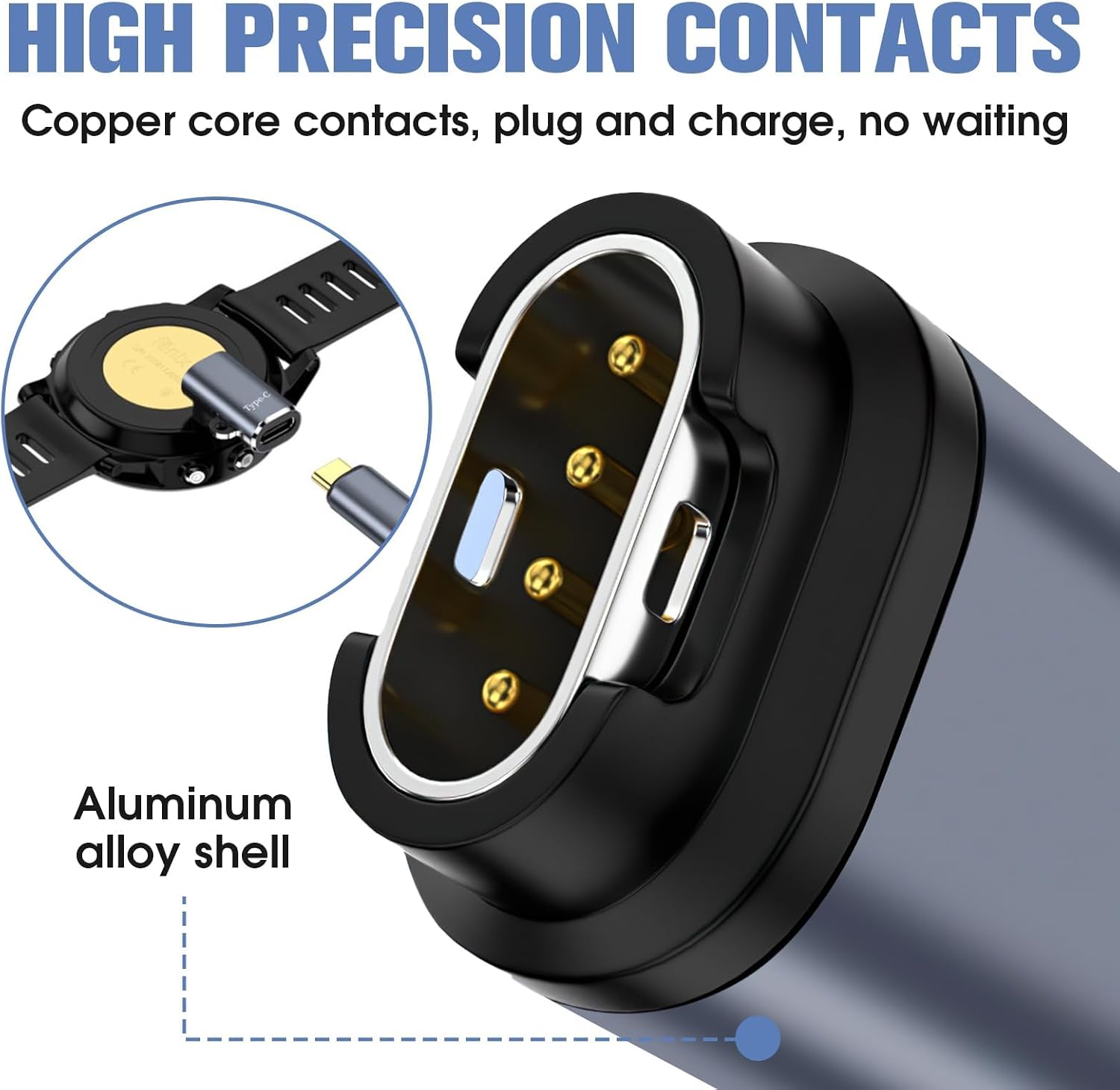 Detalle 2 de 2PC USB C to Garmin Watch Charger Adapter with 90-Degree Right Angle — Secure Power for Fenix, Forerunner, Venu and More