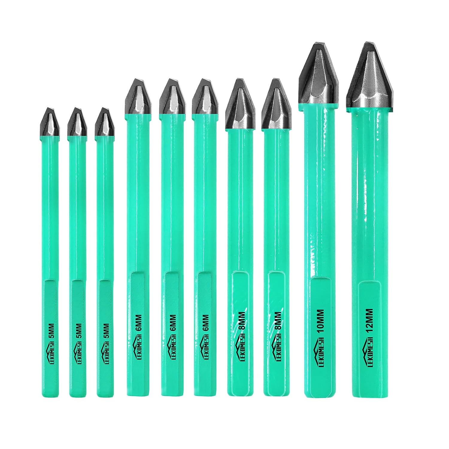 Detalle de LEKOMESH Masonry Drill Bits Set – 10-Piece Triangle Shank (5mm, 6mm, 8mm, 10mm, 12mm)