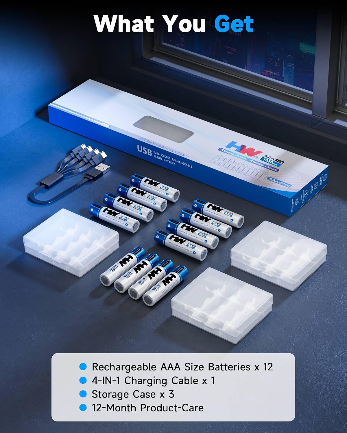 Thumbnail 6 de HW TH-ICR713C Rechargeable AAA Lithium Batteries, 12-Pack, USB-C, 1.5 V