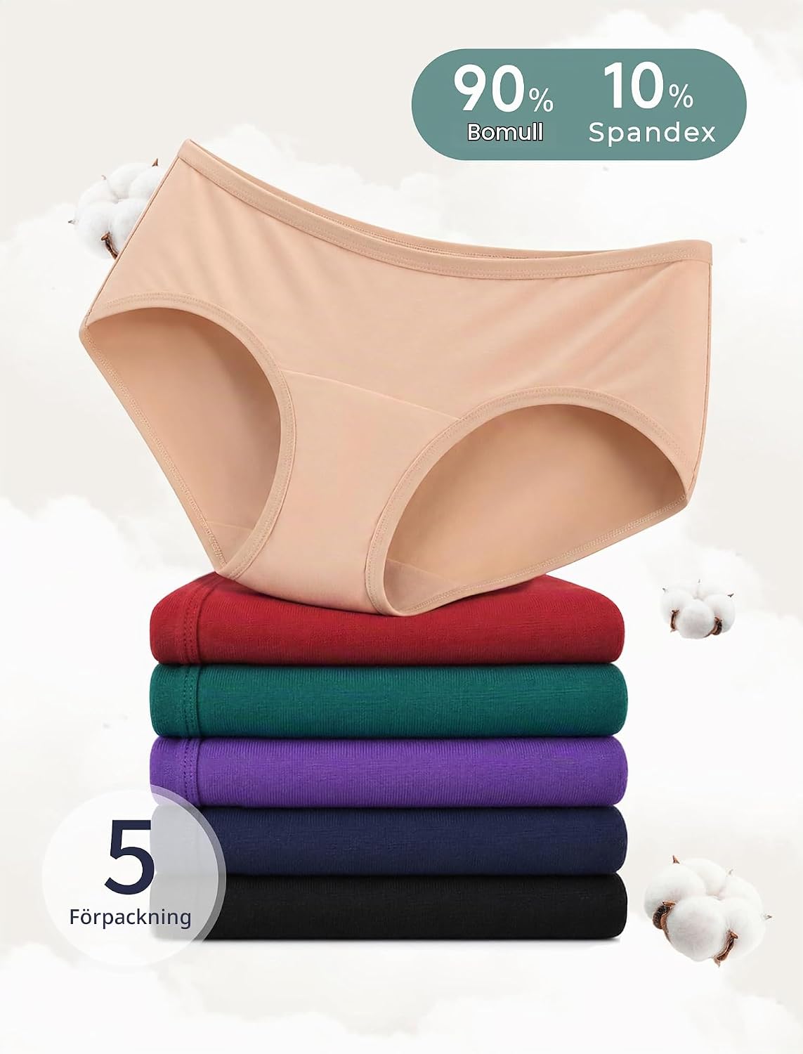 Detalle 2 de VOENXE hipstertrosor för dam, 5-pack i stretchbomull