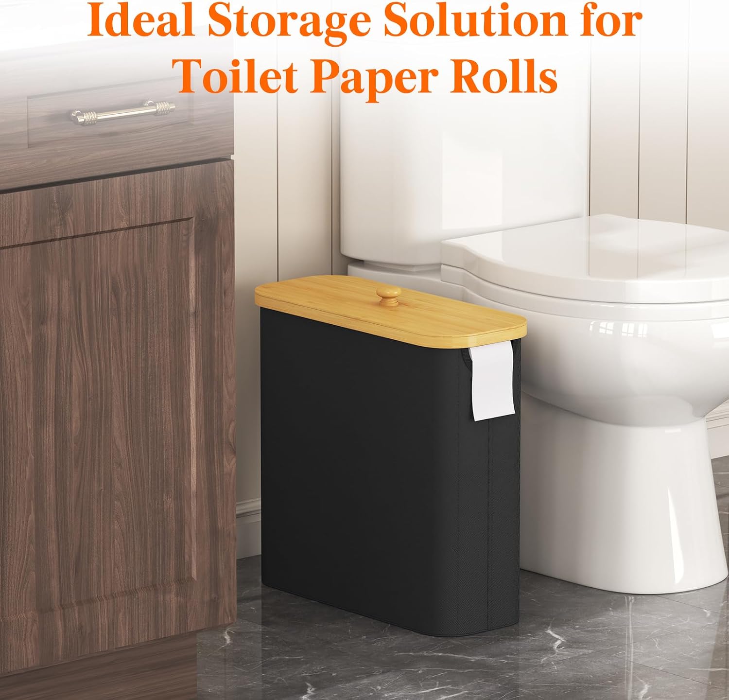 Thumbnail 1 de Lifewit 23225 Toilet Paper Storage Basket, 30L, Black with Bamboo Lid