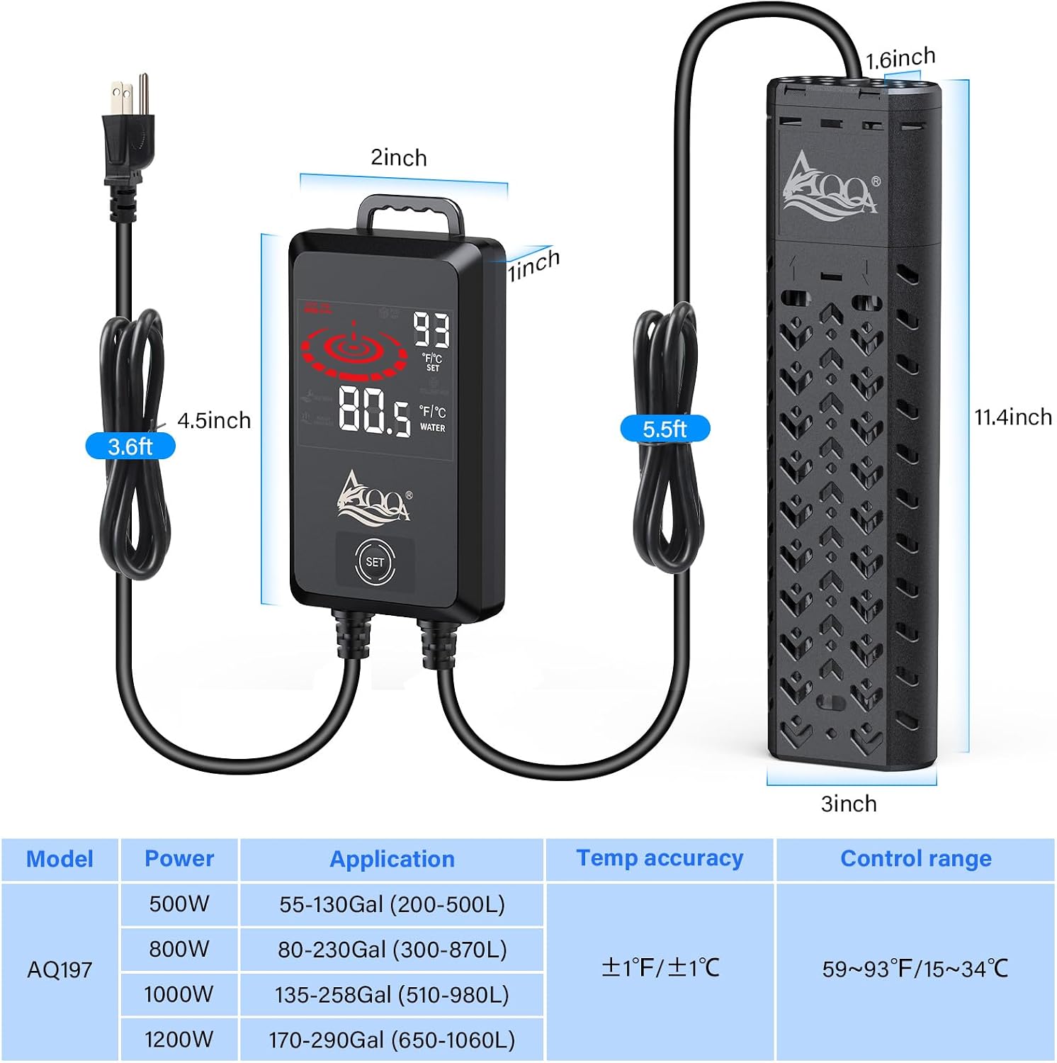 Thumbnail 6 de AQQA Aquarium Heizung 500W mit Thermostat und externem Controller (LED)