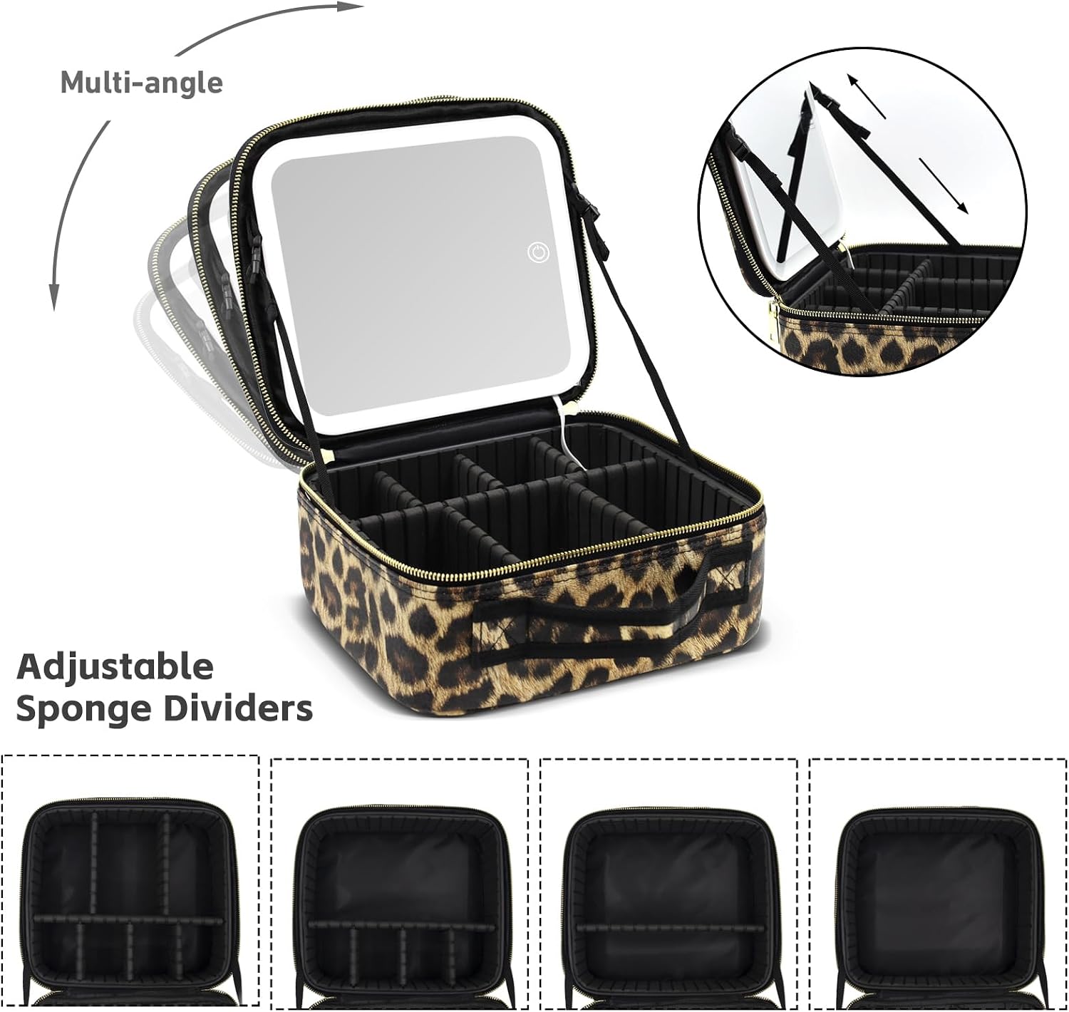 Thumbnail 4 de Makeup Bag with Light Up Mirror – Leopard, Travel Case with Adjustable Brightness