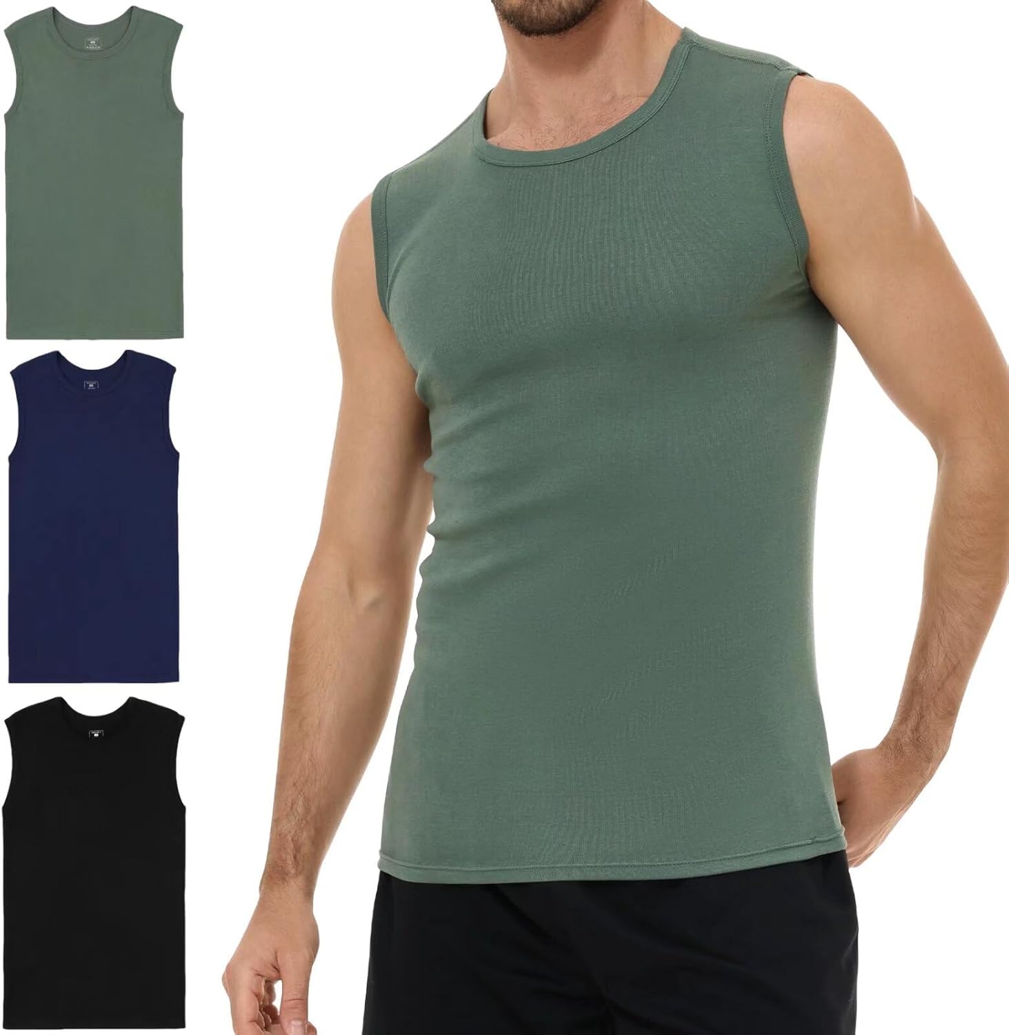 YouShow 3er Pack Unterhemd Herren – 100% Baumwolle, ärmellos mit Rundhals