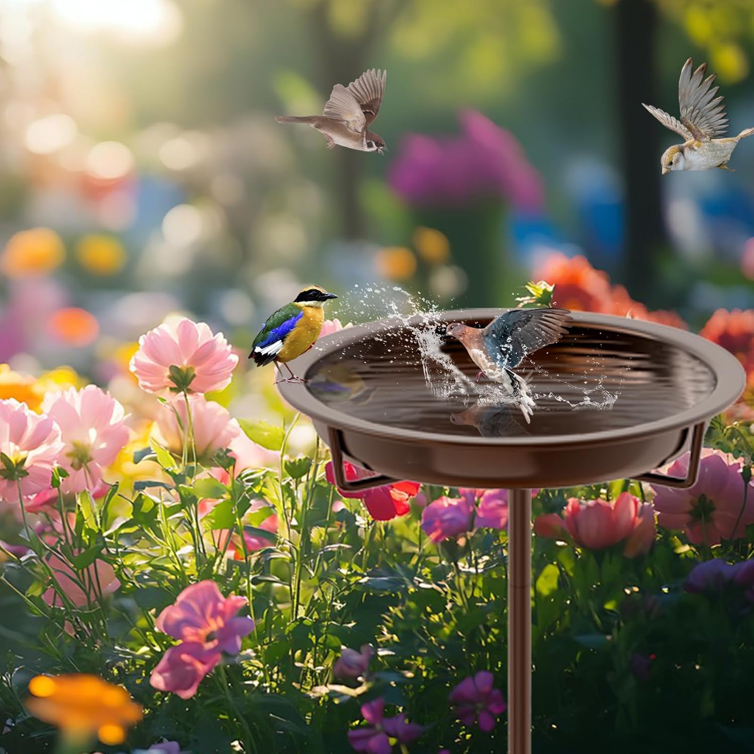 Detalle de KHayRovies Vogeltränke stehend aus Metall (92 x 27 cm) – Outdoor-Vogelbad im Retro-Stil