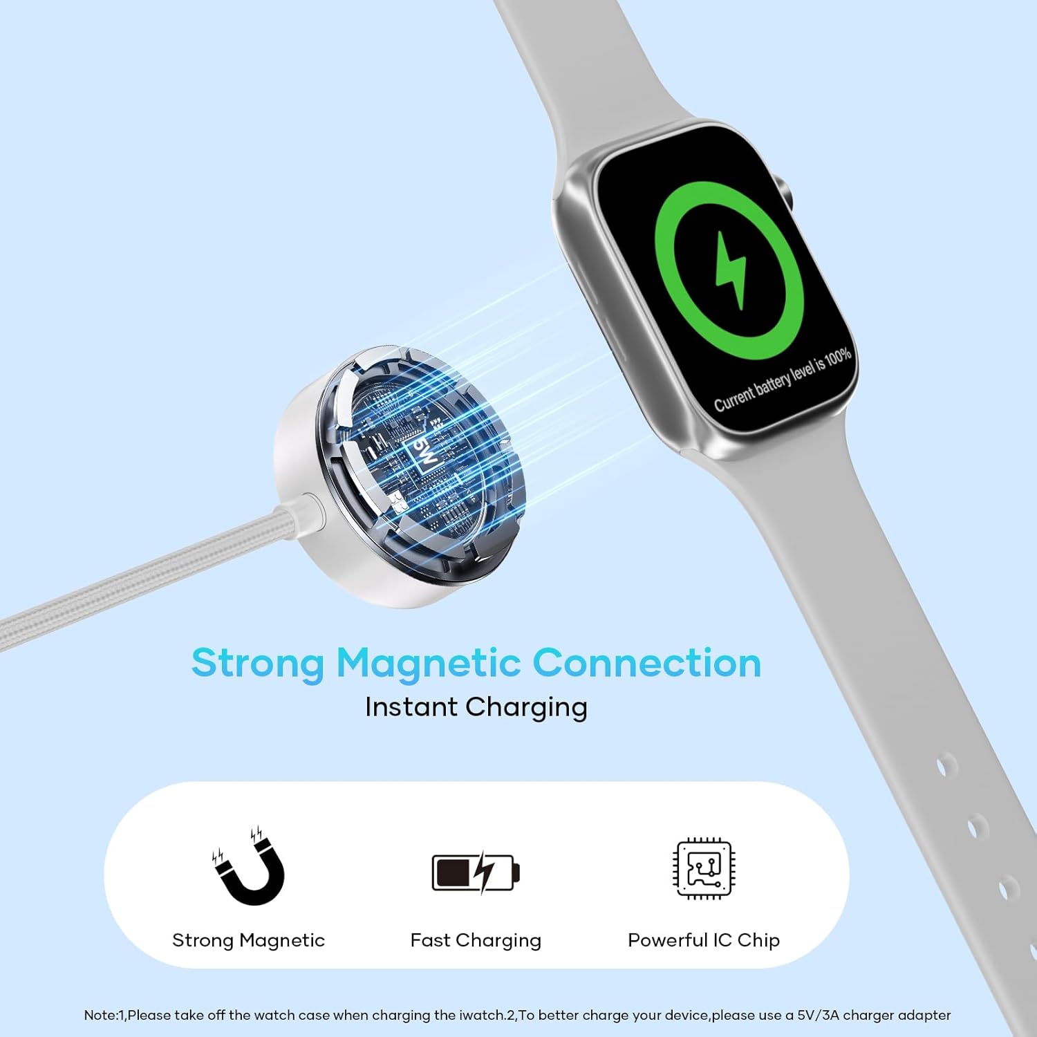 Detalle de Esiposs 3-in-1 Magnetisches Ladekabel für Apple Watch und iPhone: 60W USB-C Schnellladen, 1,5 m