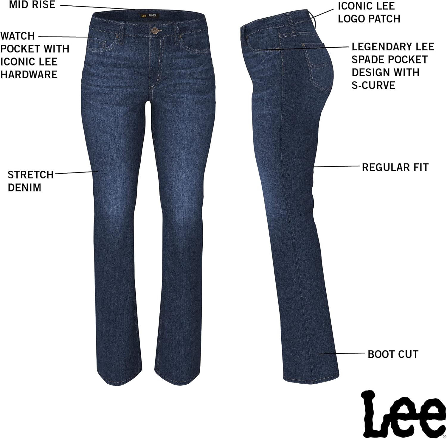 Detalle de Lee Jean Bootcut légendaire – Taille mi-haute pour Femme, Rivers Edge, 38