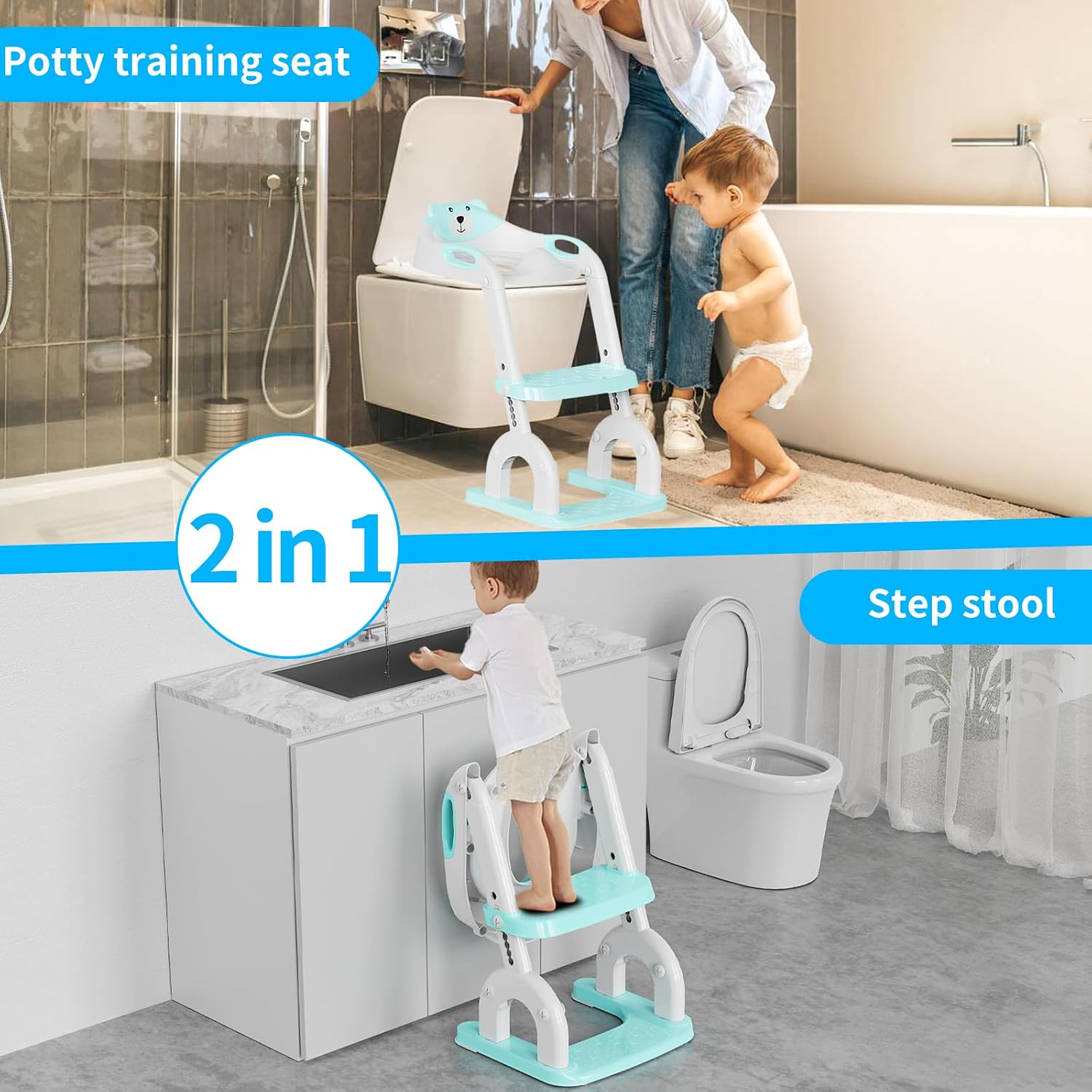 Thumbnail 1 de Toilettensitz Kinder mit Treppe 2-in-1 DREI Treppe – höhenverstellbarer WC-Aufsatz für Jungen & Mädchen