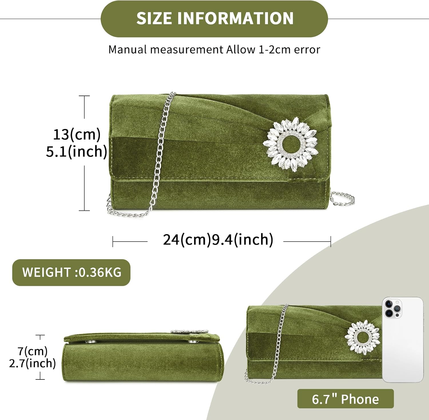 Detalle de Miss Lulu Pochette Clutch Donna: eleganza in velluto con catena removibile