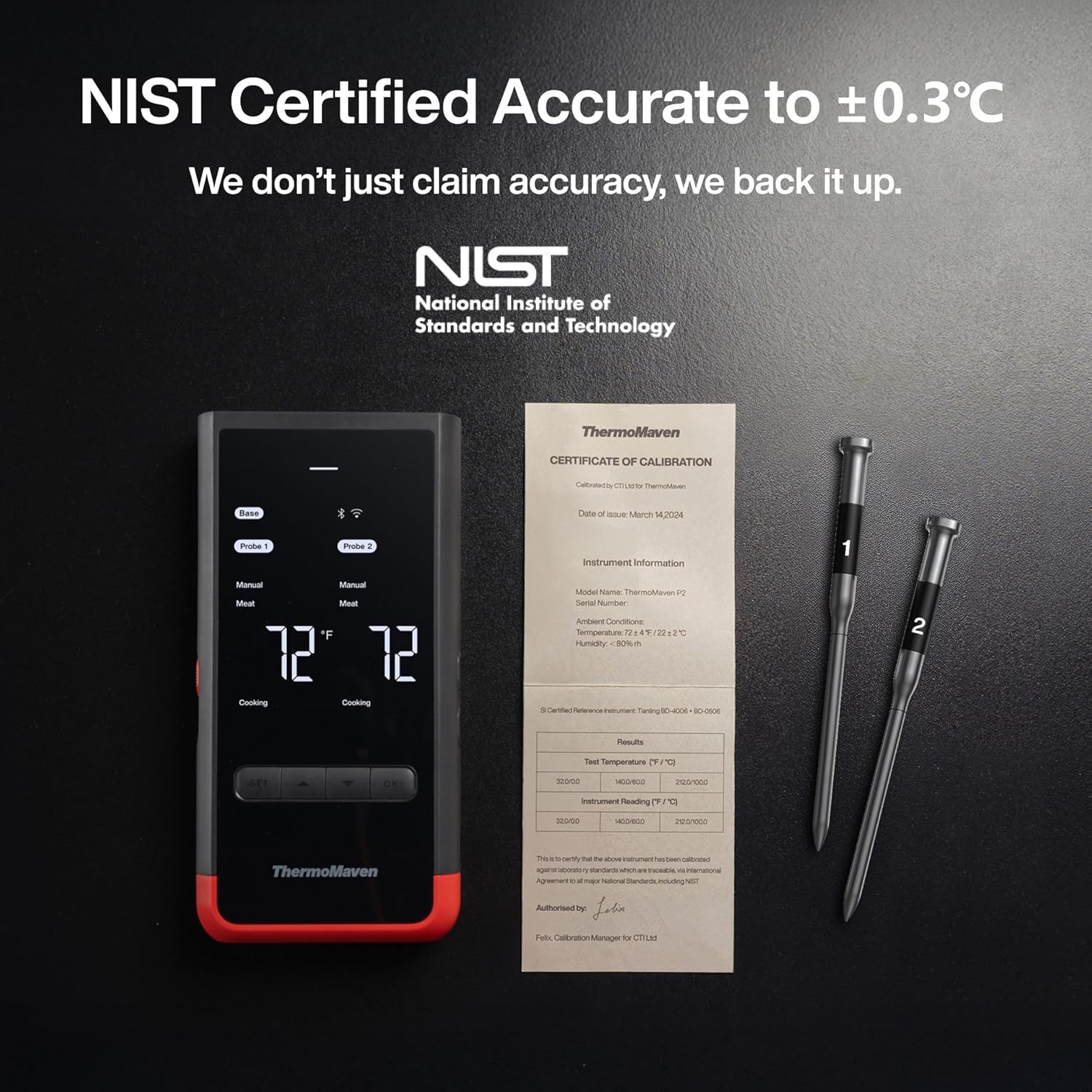 Thumbnail 3 de ThermoMaven Bluetooth Wireless Meat Thermometer (2 Probes) – 6 Sensors, IPX8, 152m Bluetooth 5.3, WiFi Control