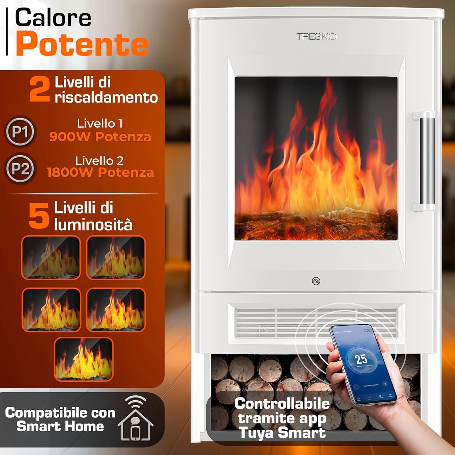 Thumbnail 3 de TRESKO Camino elettrico con riscaldamento 1800 W