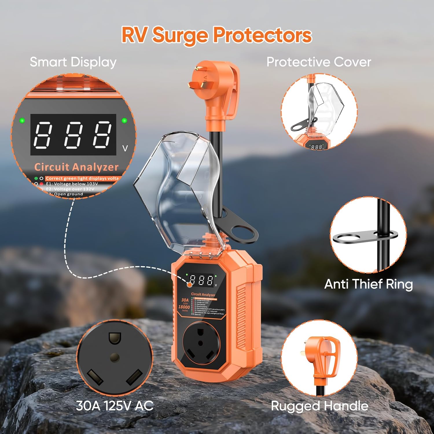 Thumbnail 3 de GutterWord 30 Amp RV Surge Protector with Smart Display, 18,000 Joules, IP68 Waterproof Circuit Analyzer