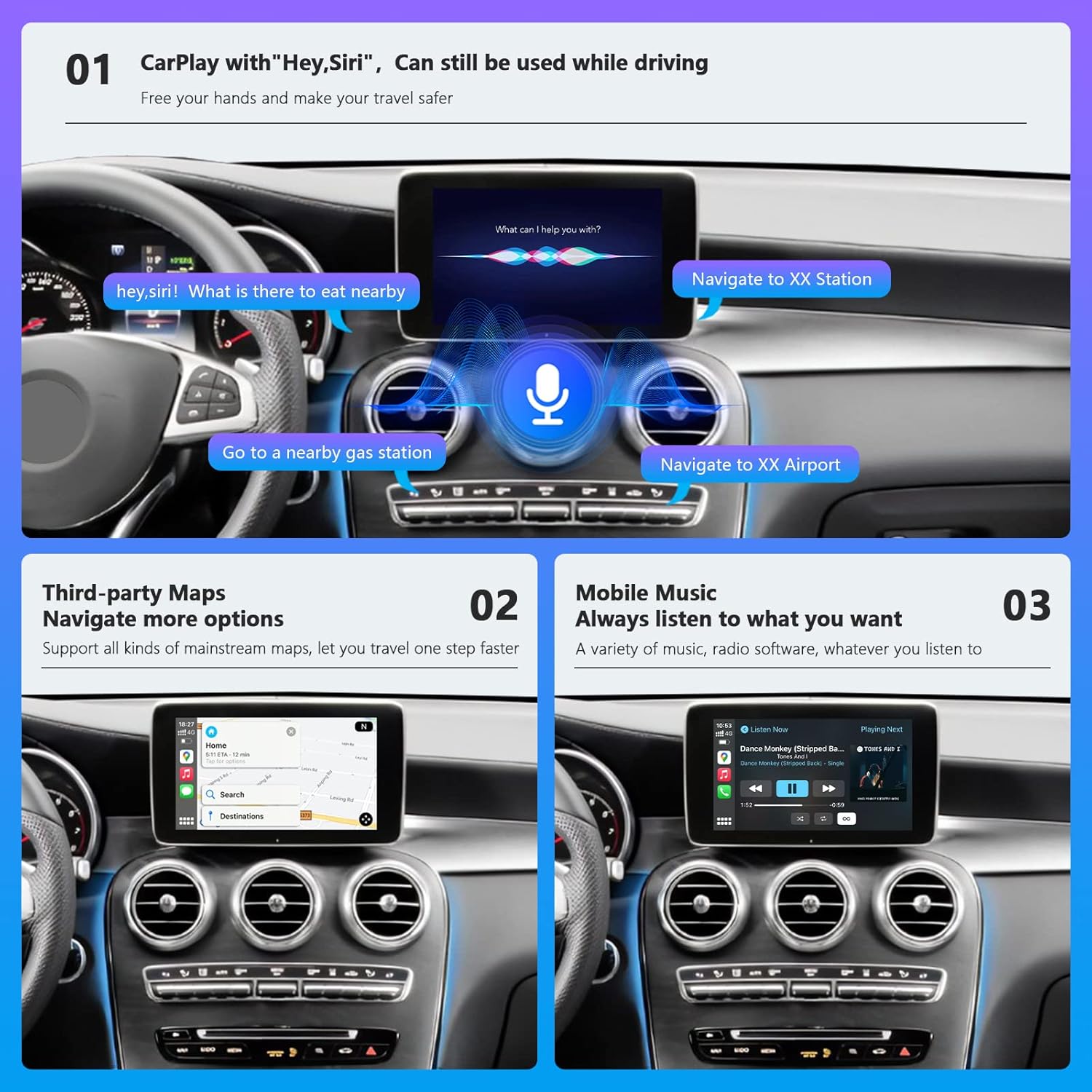 Thumbnail 5 de Road Top CarPlay sans fil pour Mercedes Benz NTG5.0/5.1/5.2 (W205/ X253) – Interface + commande d’origine, Android Auto, MirrorLink