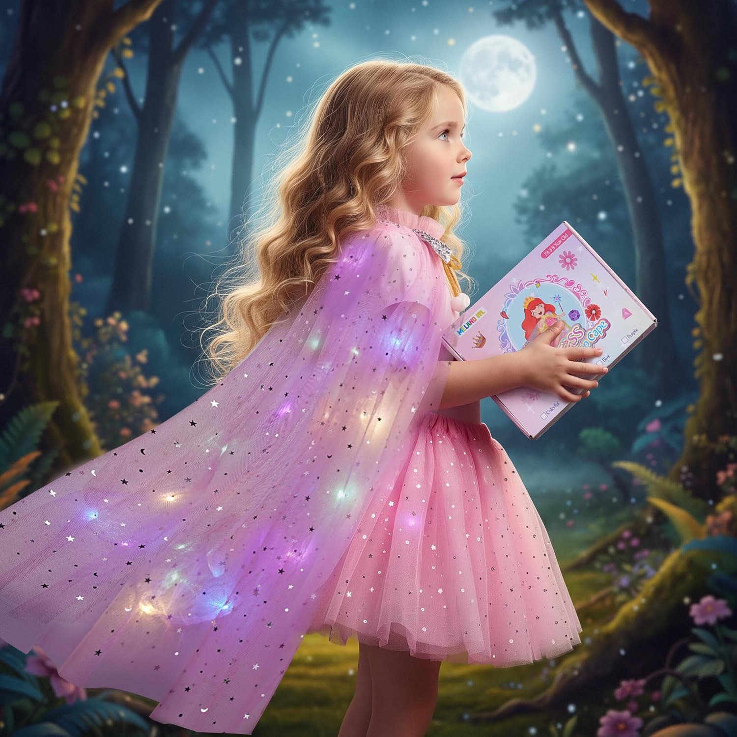 Thumbnail 1 de Meland Princess Dress Up Clothes for Girl with Light-Up Cape, Crown & Wand (Princess Play Set)