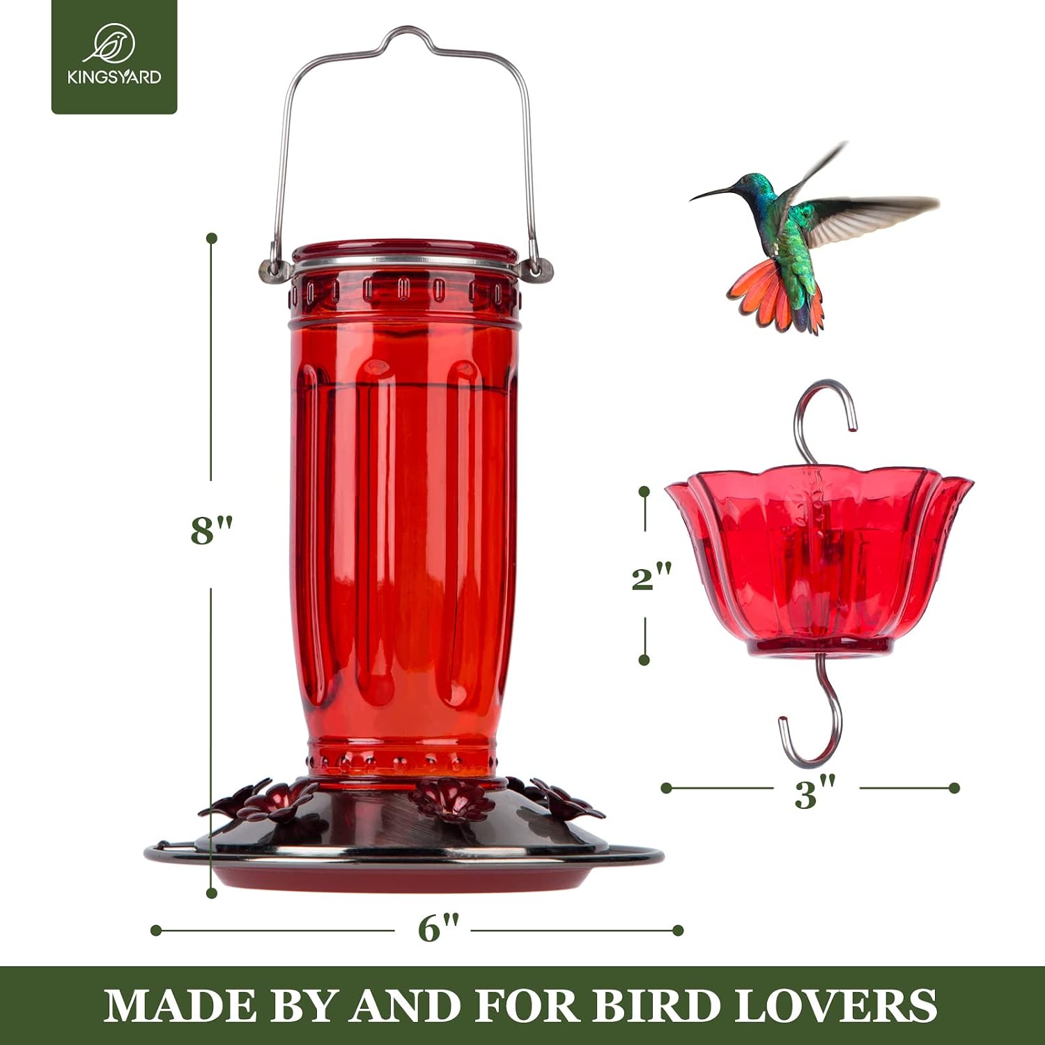 Thumbnail 6 de Kingsyard KYBF119CP04 Glass Hummingbird Feeder, Red, with 6 Feeding Ports