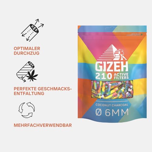 Detalle de GIZEH RAINBOW Active Filter, Ø 6 mm – 210 Filter im Pack