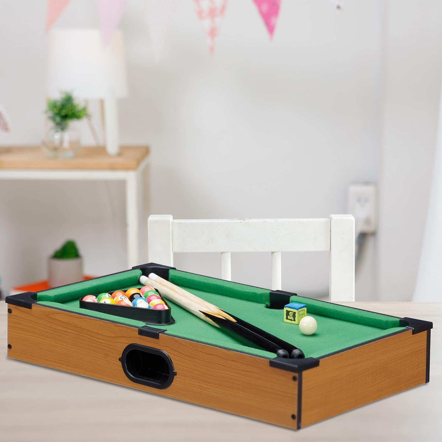 Detalle de Relaxdays Mini table de billard bois – 2 queues, boules et triangle, version vert