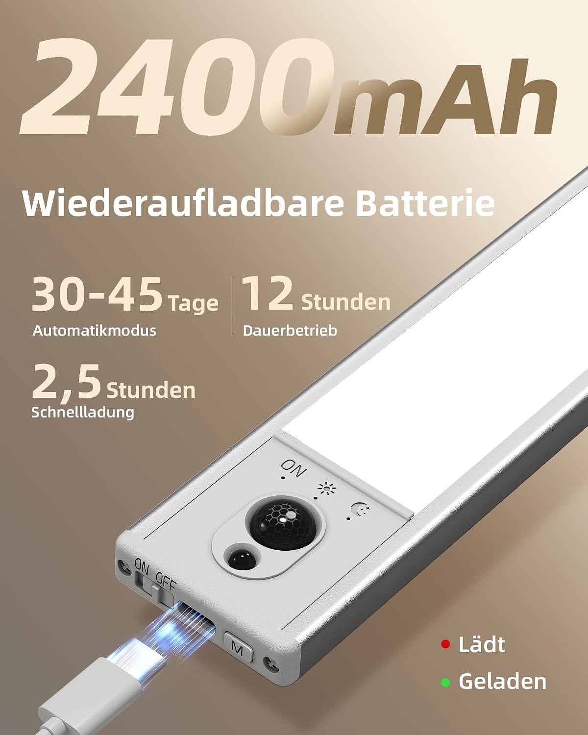 Detalle de EZVALO Schrankbeleuchtung 23 cm mit Fernsteuerung & Bewegungsmelder – 5 Stück, USB-Unterbauleuchte, 5700K