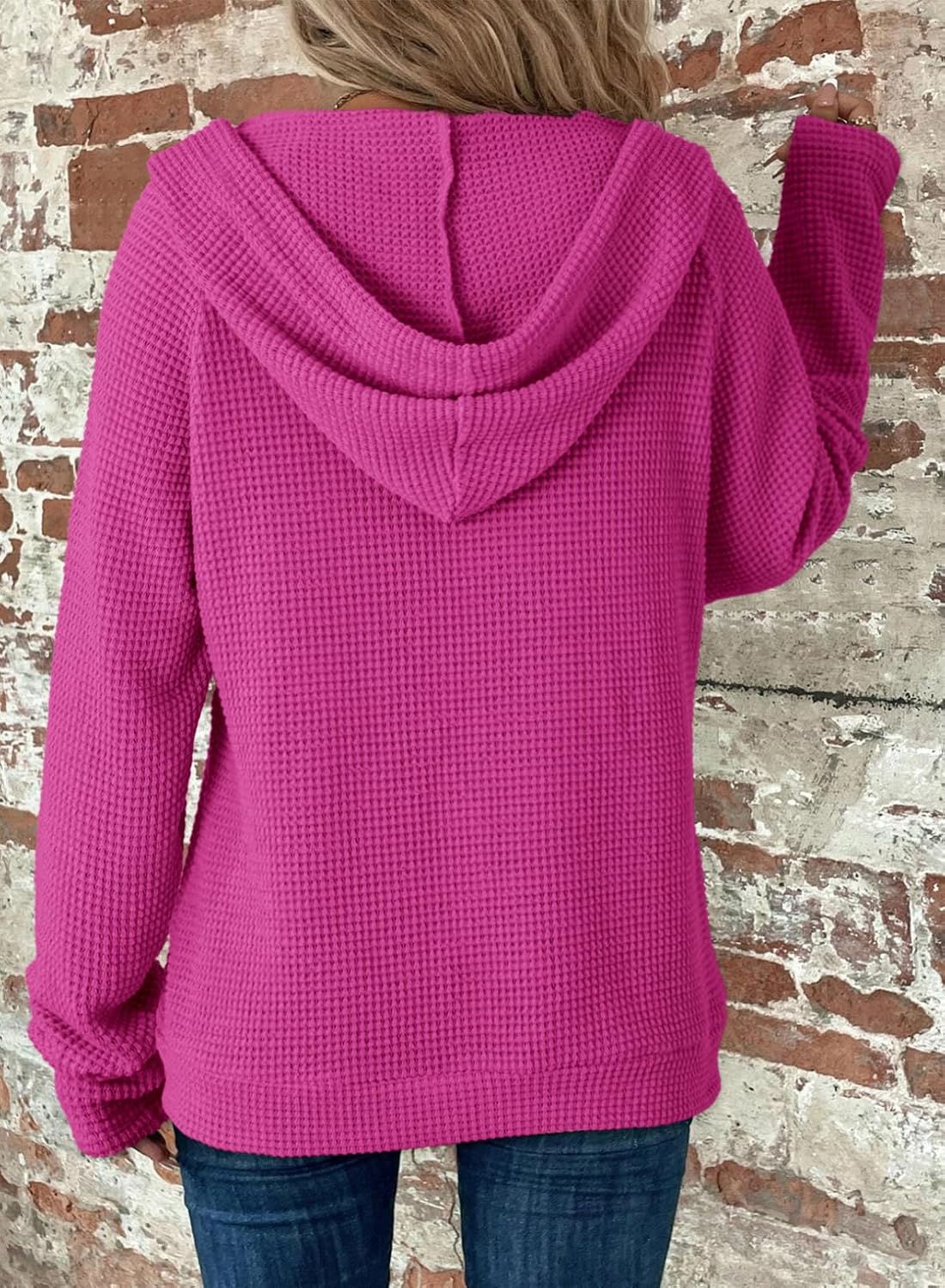 Detalle de Dokotoo Women's Waffle Knit Full Zip Hooded Sweatshirt